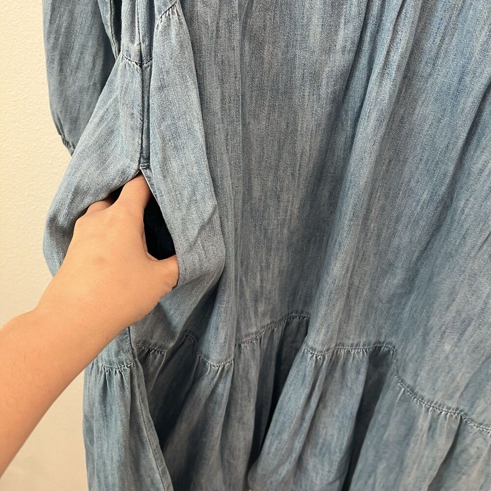 Gap Women’s 100% Cotton Denim Tiered Dress with Washwell Blue M Tall Western - Picture 5 of 8
